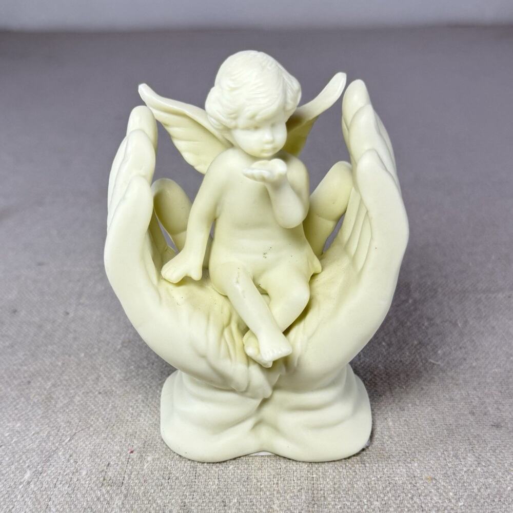 Cherub Angel Figurine in Praying Hands Resin Statue 4" Cream Home Decor Gift